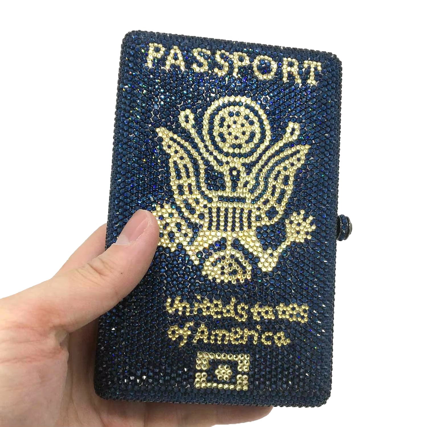 Novelty America Passport Box Clutch Women Crystal Evening Handbags and Purses Party Dinner Rhinestone Bags