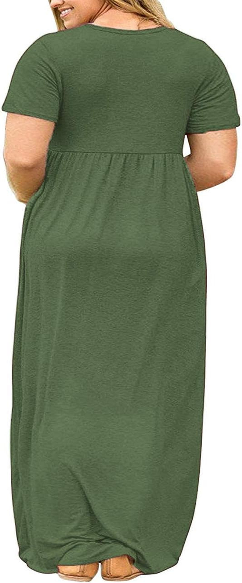 Women'S plus Size Short Sleeve Loose Plain Casual Long Maxi Dresses with Pockets